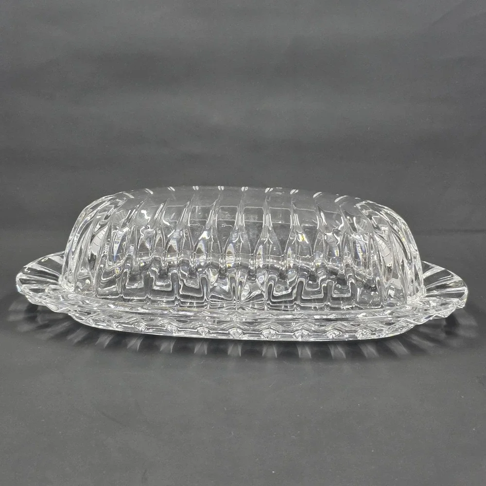 Vintage Mikasa Park Lane  Quarter Pound Lead Crystal Butter Dish with Cover VTG
